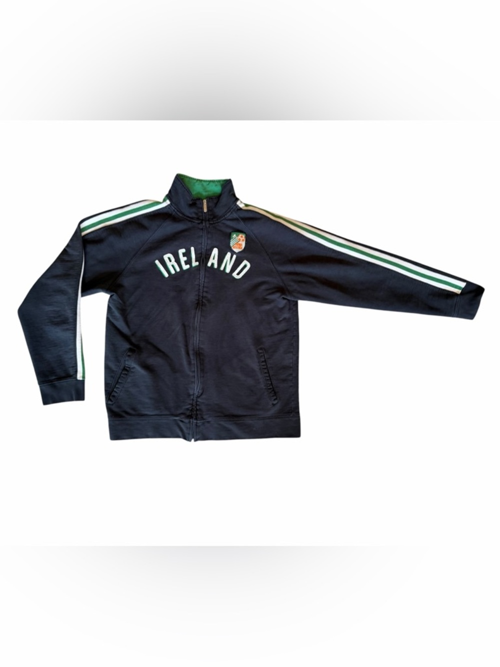 Vintage Men’s Roma Atletica Zip Up Sweatshirt with Green & White Stripes sz XL